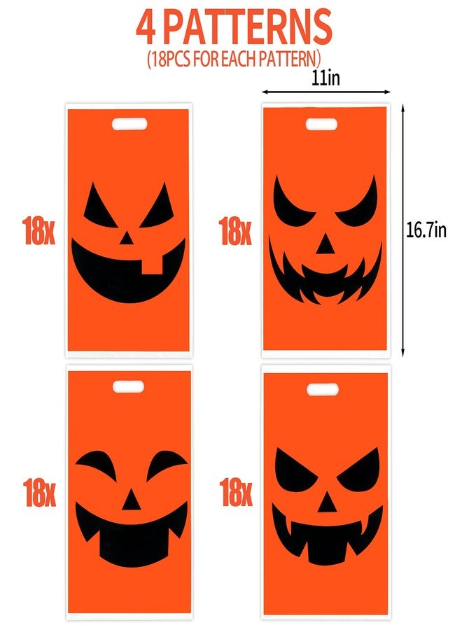 STEFORD 72PCS Large Halloween Pumpkin Face Trick or Treat Plastic Candy Bags,Jack-O-Lantern Halloween Goodie Bags Party Favors,11"x17" - Image 2